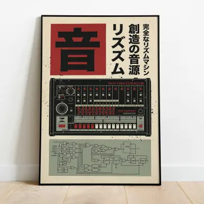 Vintage Style Japanese Analog Drum Machine Rhythm Creator Graphic Poster Art
