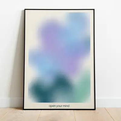 Minimalist Abstract Poster Cool Lavender Blue Teal Text 'set your mind free' Dekoora Vertical Print