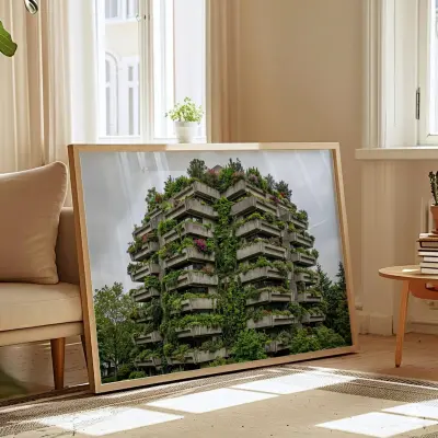 Brutalist Building with Vertical Garden Photography Print Tiered Concrete Architecture and Plants