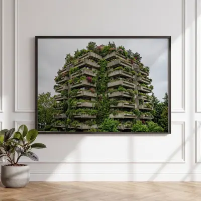 Brutalist Building with Vertical Garden Photography Print Tiered Concrete Architecture and Plants