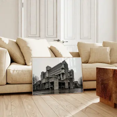 Brutalist Building Photo Large Complex Geometry Raw Concrete Black and White Print