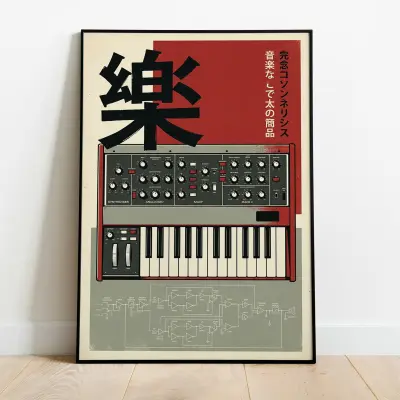 Vintage Japan Synthesizer Poster Retro Moog Tech Graphic Industrial Art Screenprint