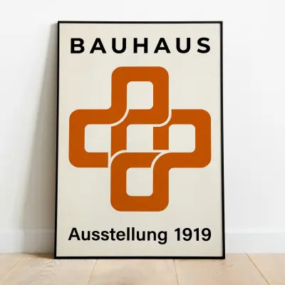 Bauhaus color theory poster download Retro geometric wall decor Orange MCM design