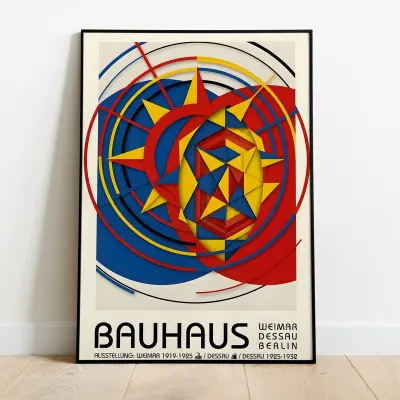 Bauhaus Poster Digital Print Geometric Retro Mid Century Modern Wall Art Weimar Exhibition Primary Colors