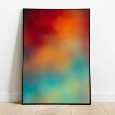 Digital Aura Gradient Poster - Mantra Meditation Art Orange Teal Cyberpunk Sunset Zen Office Art