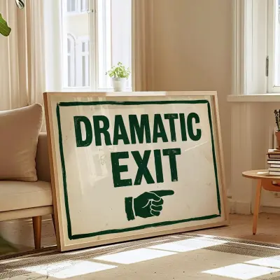 Unframed Retro Funny Hallway Print Witty Gallery Wall Filler Dramatic Exit Art
