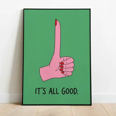 It's All Good Poster Green Retro Affirmation Wall Hanging Dopamine Dressing Decor Wavy Positive Print