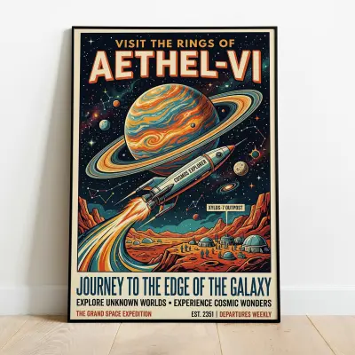 Retro Space Poster Vintage Sci-Fi Art Print Cosmos Wall Decor Nostalgic Artwork Unframed