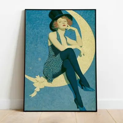 Luna Park Woman Curly Strawberry Blonde Hair Pin Up Moon Marlene Dietrich Style Artwork