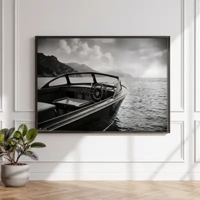 Motorboat Photography Black White Cote d Azur Mediterranean Monaco Art Print
