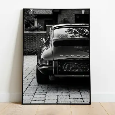 Vintage Porsche 911 Poster Black and White Classic Car Photography Art Retro Decor