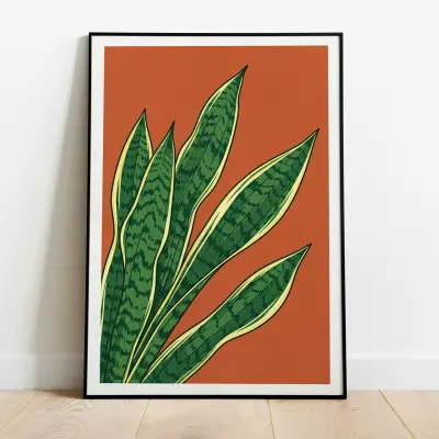 Abstract snake plant illustration square Terracotta kitchen prints Sansevieria print rust Burnt orange mid century botanical