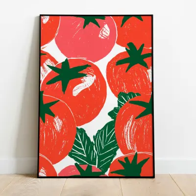 Minimalist Tomato Illustration Poster Modern Red Kitchen Wall Art Print
