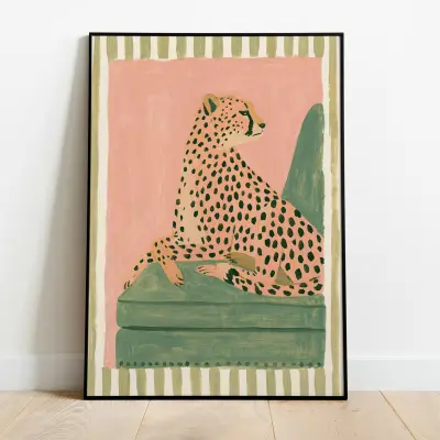 Lying cheetah illustration art print poster whimsical drawing