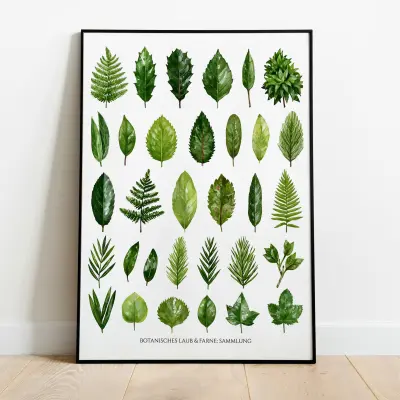 Contemporary Foliage Illustration Botanical Art Print Poster Ferns and Leaves