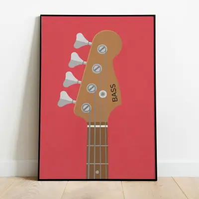 Electric Bass Art Print Bass Guitar Headstock Fender Design Minimalist Unframed