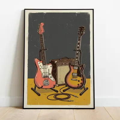 Vintage Guitar Amplifier Poster Screen Print Style Matte Paper