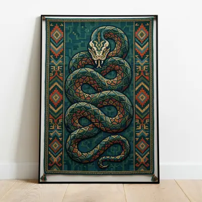 Folk Art Anaconda Poster Handwoven Textile Motif Cultural Tribal Decor