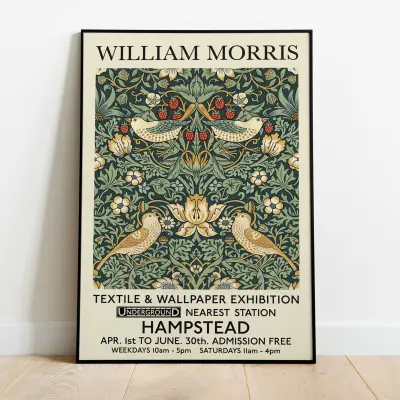 William Morris Exhibition Poster Art Print Birds Strawberry Thief Design Craftsman Style Wall Decor