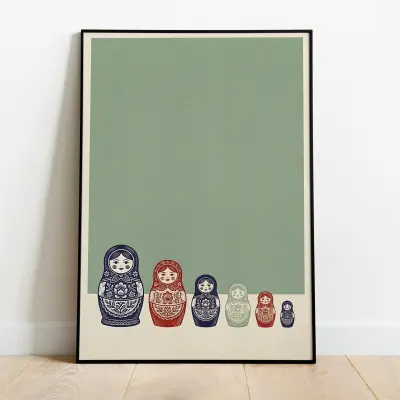 Russian Matryoshka Doll Print, Minimalist Folk-Inspired Art Print