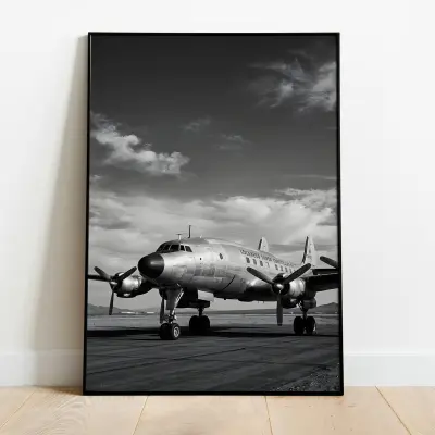Airplane Art Print Propeller Plane Tail Photography Black and White, Lockheed