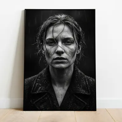 Photography Poster Woman in Rain Black White Art Print Portrait
