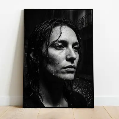 Photography Poster Black and White Portrait Woman in Rain