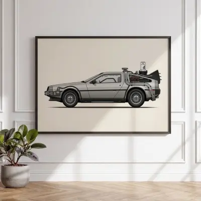 Poster DeLorean Time Machine Illustration Back to the Future Car Wall Art