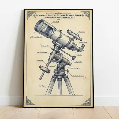 Poster Art Print Vintage Astronomical Telescope Technical Blueprint Illustration
