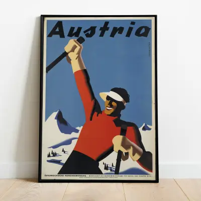 Austria Vintage Ski Poster Art Skiing Wall Decor Retro Advertisement Print Alps