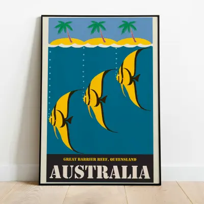 Poster Australia Great Barrier Reef Queensland World Travel Art Vintage Print