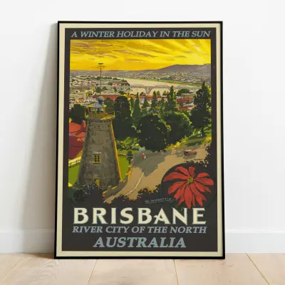 Poster Brisbane Australia Travel Poster Art Print Wall Art Brisbane Skyline River Landscape Decoration