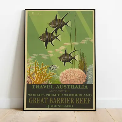 Australia Travel Poster Sydney Opera House Kangaroo Wall Art Vintage Retro Design Print