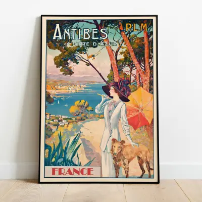 France Antibes Travel Poster Art Print Riviera Wall Decor Cote d'Azur Picture