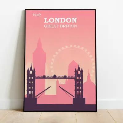 Poster London Skyline Big Ben Tower Bridge Thames Travel Poster Art Print