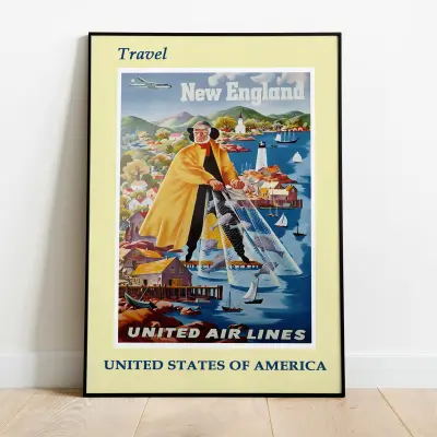 New England Vintage Travel Poster Art Print