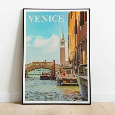 Poster Art Print Venice Italy Gondolas Grand Canal