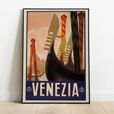 Poster Venice Italy Vintage Travel Design Art Print Wall Art Canal Grande Gondola