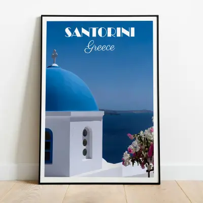 Poster Santorini Greece Art Print Oil Painting Style Oia