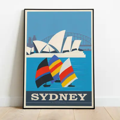 Sydney Australia Travel Poster Opera House Harbour Bridge Wall Art Minimalist Print