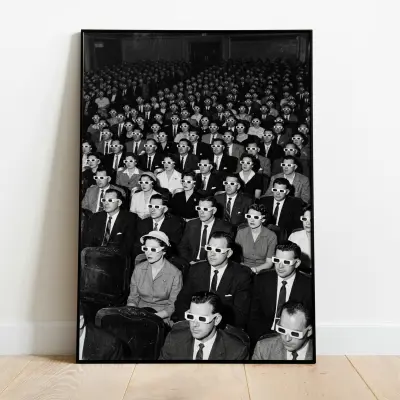 Poster Black and White Photography Movie Theater Audience with 3D Glasses