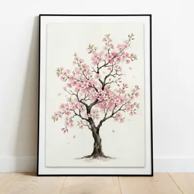Art Print Cherry Blossom Tree Watercolor Painting Japanese Floral Wall Art Poster