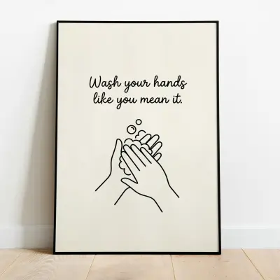 Hand Washing Art Print with Quote Minimalist Bathroom Wall Decor