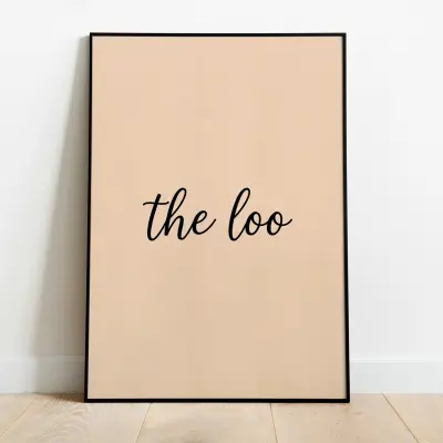 Modern loo wall decor minimalist powder room print typography poster beige