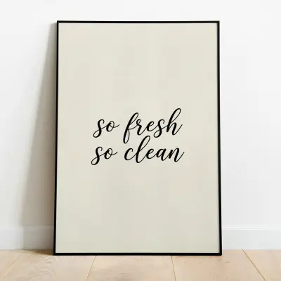 Minimalist Typography So Fresh So Clean Wall Art for Bathroom Light Cream and Black