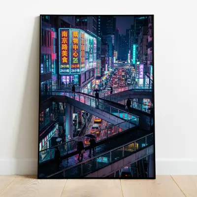 90s Hong Kong Neon Poster Urban Photography Retro Asia Street Art Print