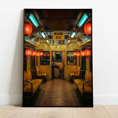 Poster Art Print Vintage Japanese Train Carriage Nostalgic Retro Photography Red Lanterns