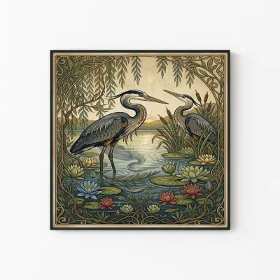 William Morris Gray Heron Print, Vintage Bird Poster, Arts and Crafts Wall Art, Nature Art Print
