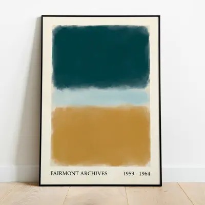 Abstract Color Field Art Print Mustard Yellow Teal Horizontal Rothko Style Poster