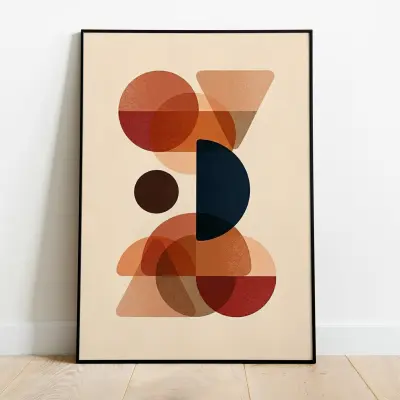 Mid-Century Modern Art Print Abstract Geometric Shapes Terracotta Blue